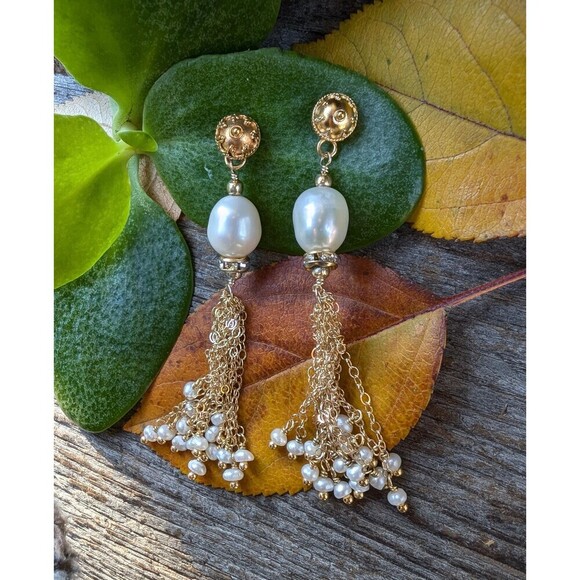 Vintage Gold Vermeil Pearl Earrings, Romantic Gift - Picture 1 of 10